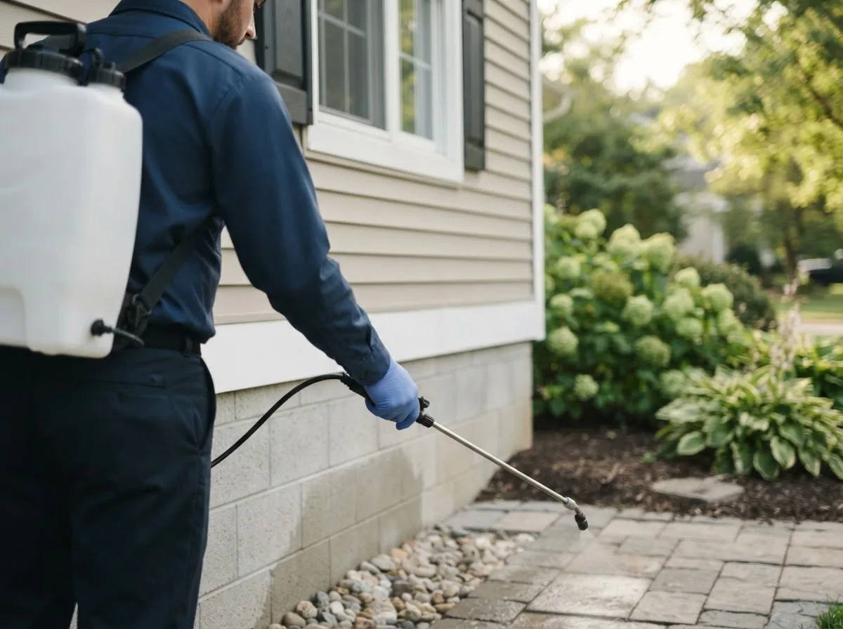 Pest control technician inspecting a home in Gratis, OH